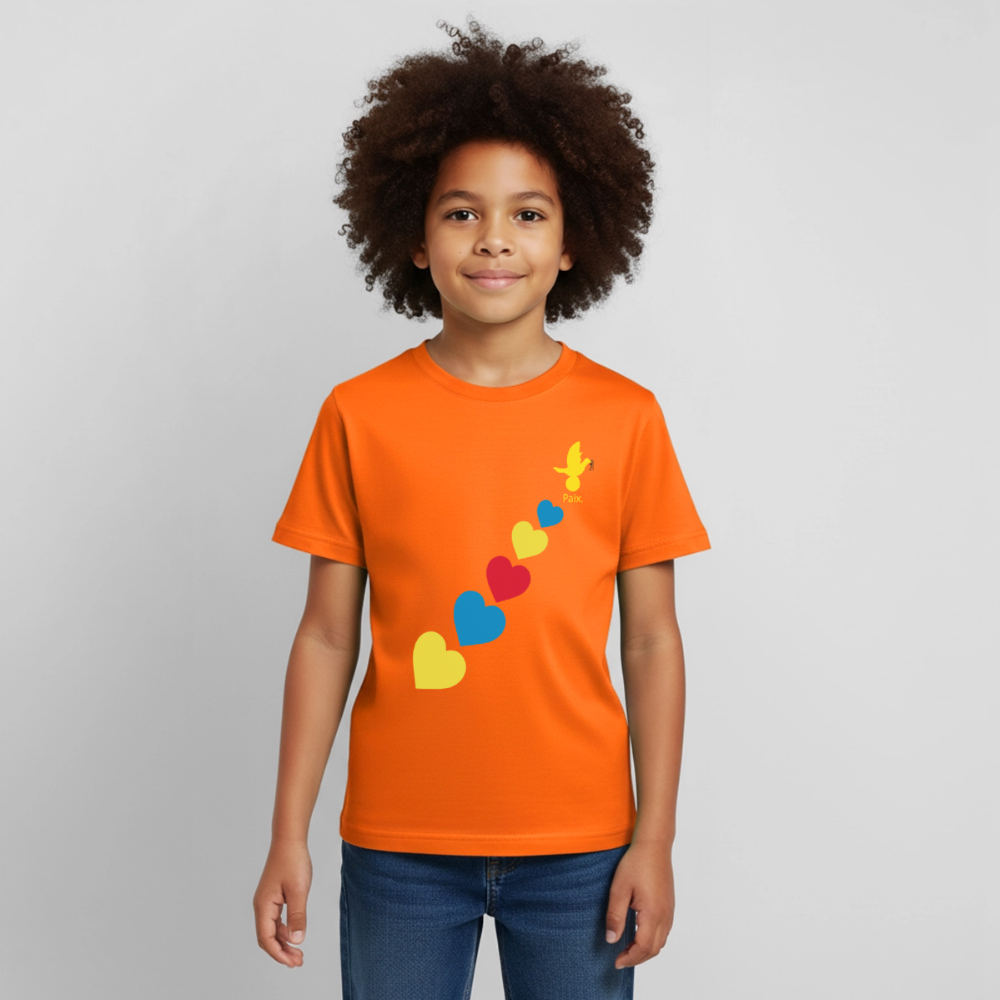 T-shirt Enfant trisomie 21 Paix jaune - Lusoquot - orange