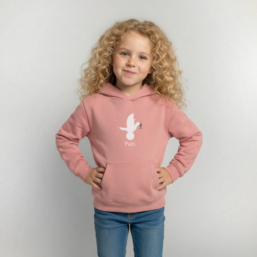 Sweat à capuche Enfant Paix blanc - Lusoquot - rose poudré