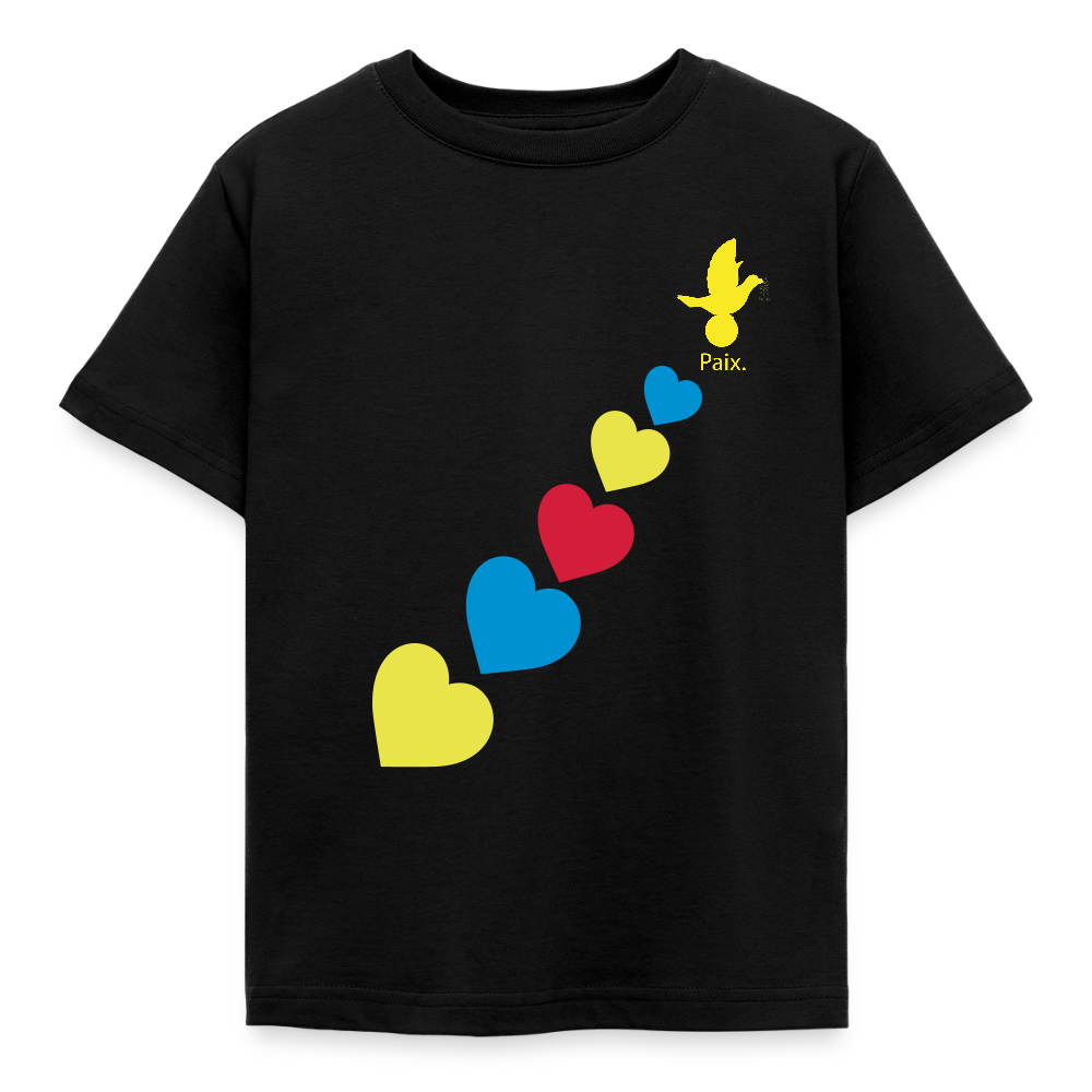 T-shirt Enfant trisomie 21 Paix jaune - Lusoquot - noir