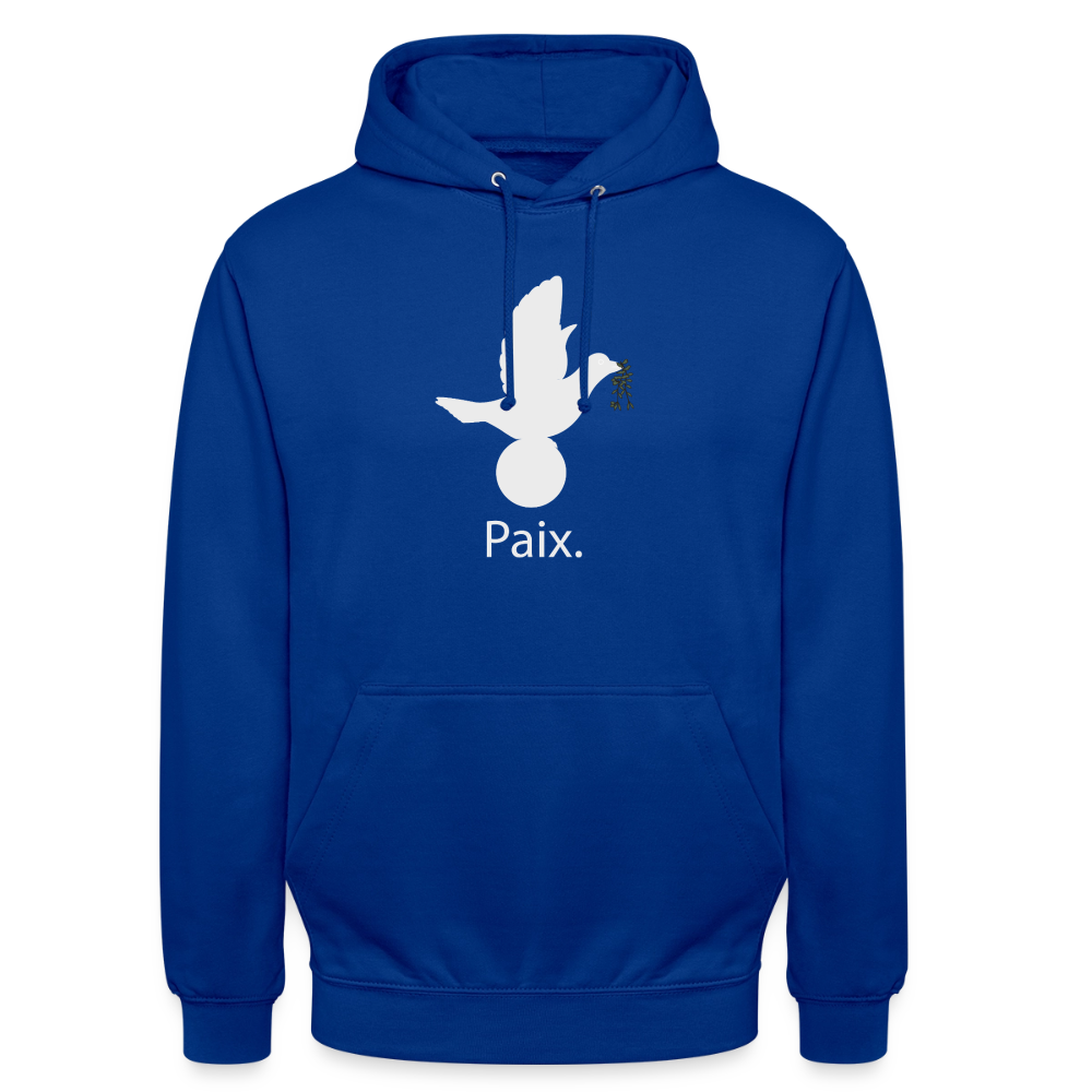 Sweat-shirt à capuche unisexe Paix blanc - Lusoquot - bleu royal