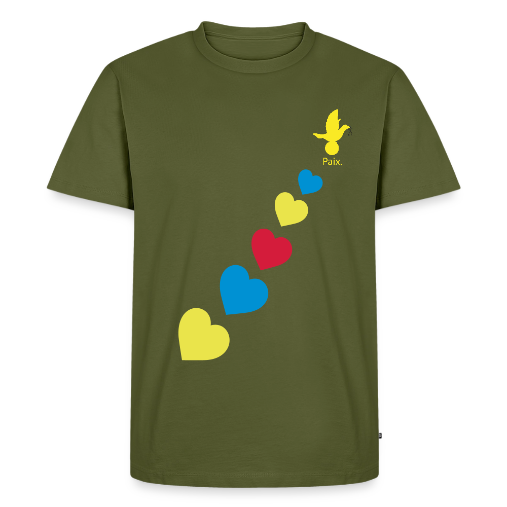 T-shirt Premium Homme trisomie 21  Paix jaune - Lusoquot - kaki