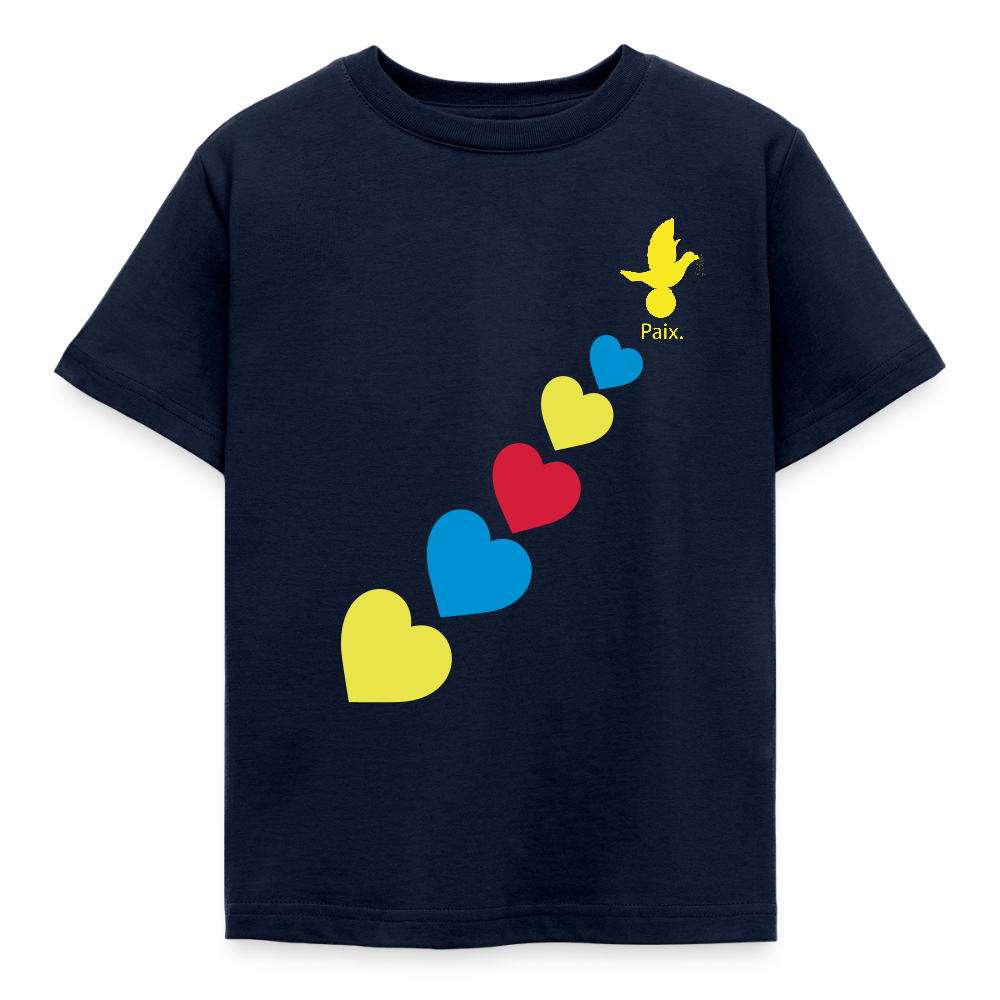 T-shirt Enfant trisomie 21 Paix jaune - Lusoquot - marine