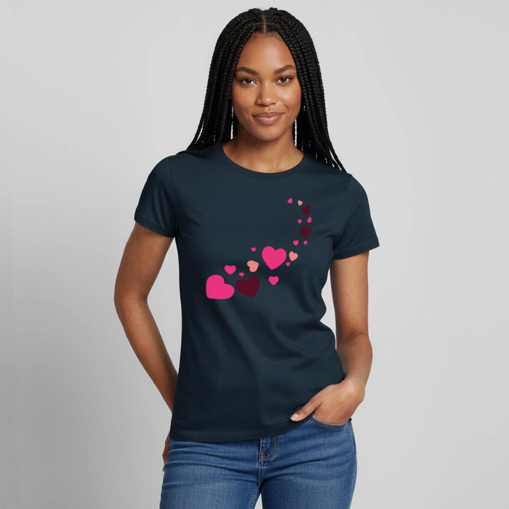 T-shirt Femme coeur Peace rose  - Lusoquot - marine