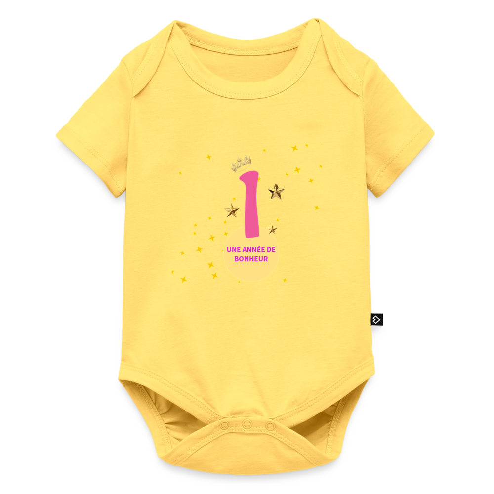 Body Bébé bio manches courtes anniversaire 1 an - Lusoquot - jaune pastel