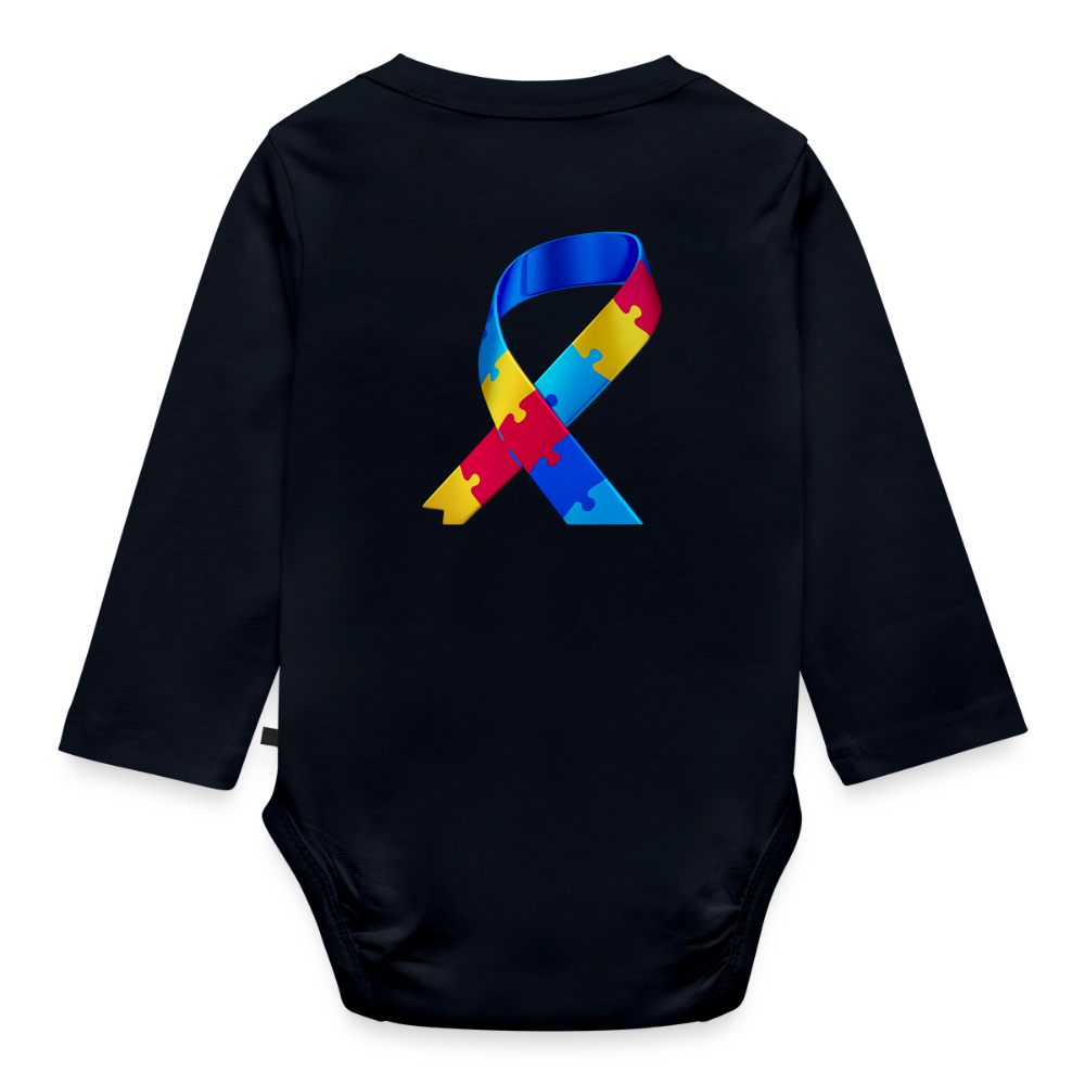 Body Bébé bio manches longues trisomie Paix jaune - Lusoquot - bleu marine
