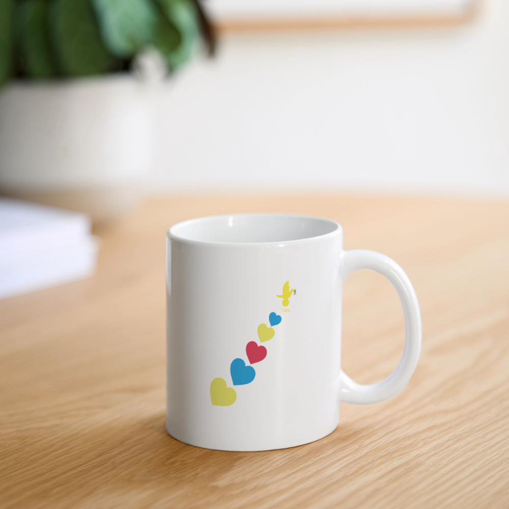 Mug blanc trisomie 21 Paix jaune - Lusoquot - blanc