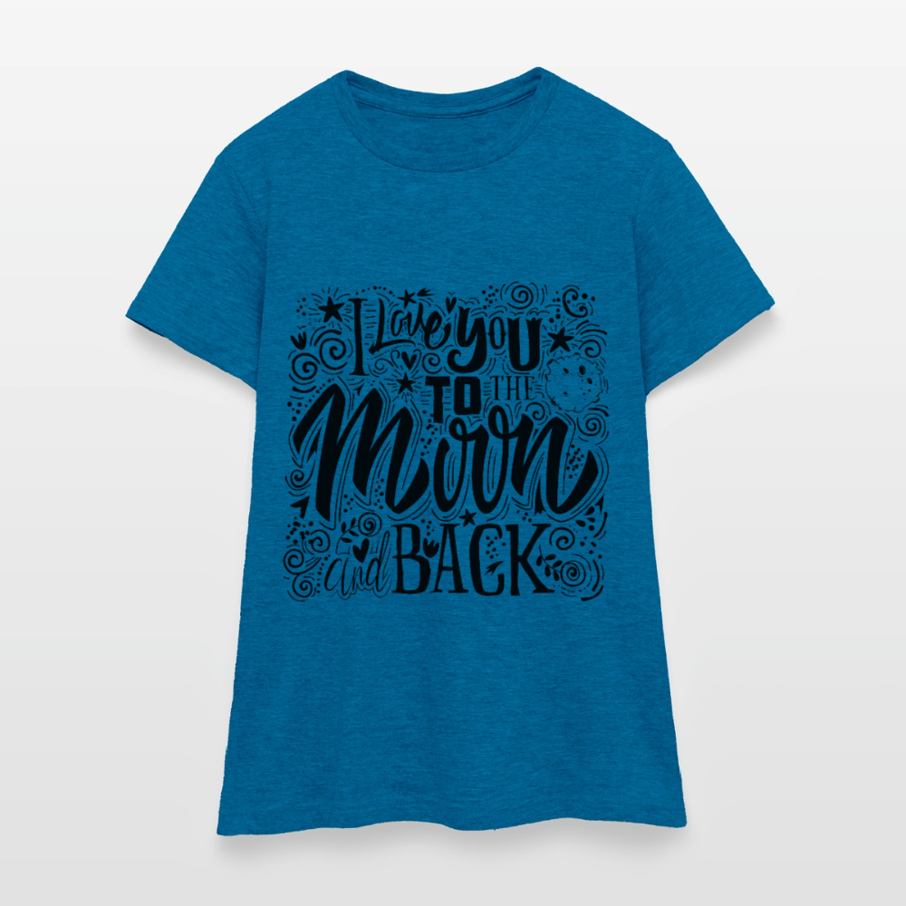 T-shirt Femme I love you to moon and back Peace noir - Lusoquot - bleu saphir antique chiné