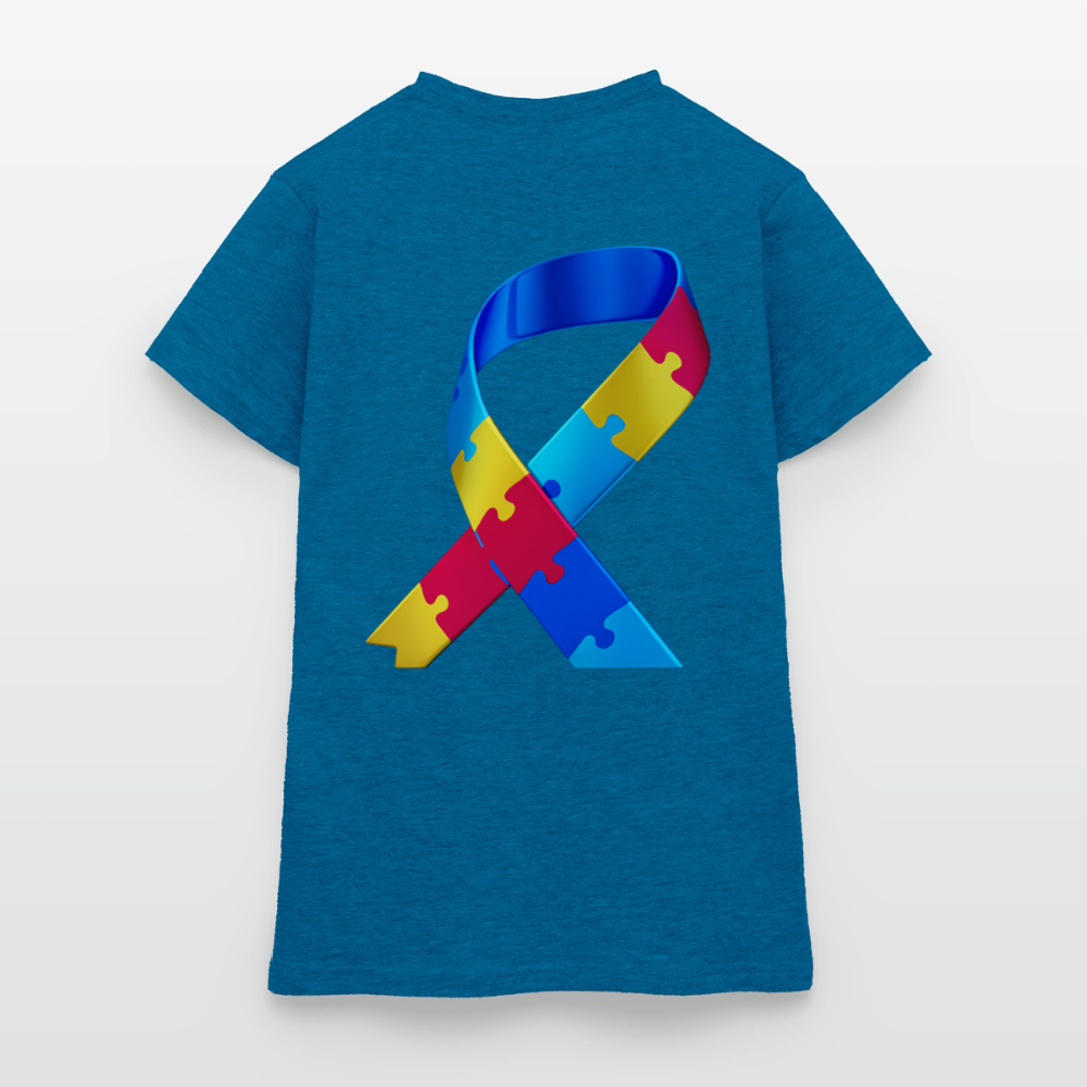 T-shirt Femme trisomie 21 Paix jaune - Lusoquot - bleu saphir antique chiné