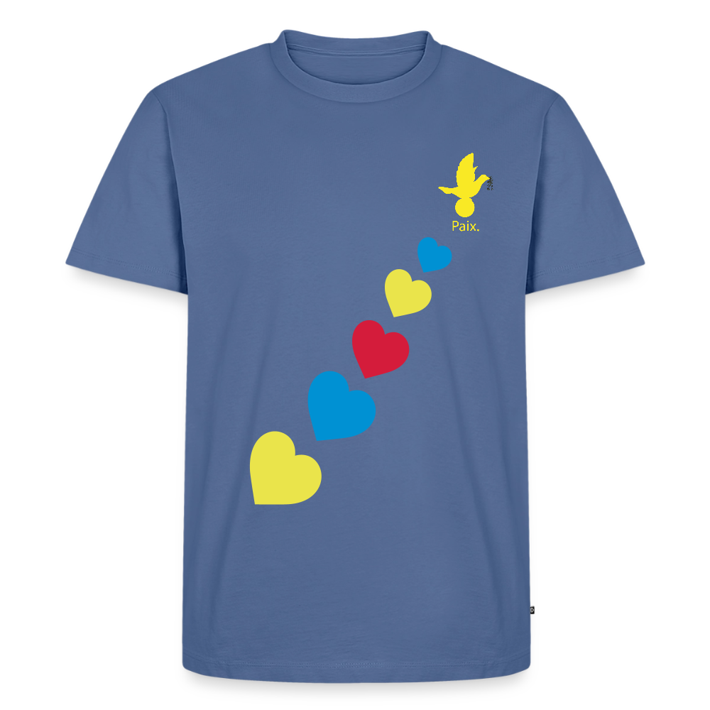 T-shirt Premium Homme trisomie 21  Paix jaune - Lusoquot - bleu pigeon