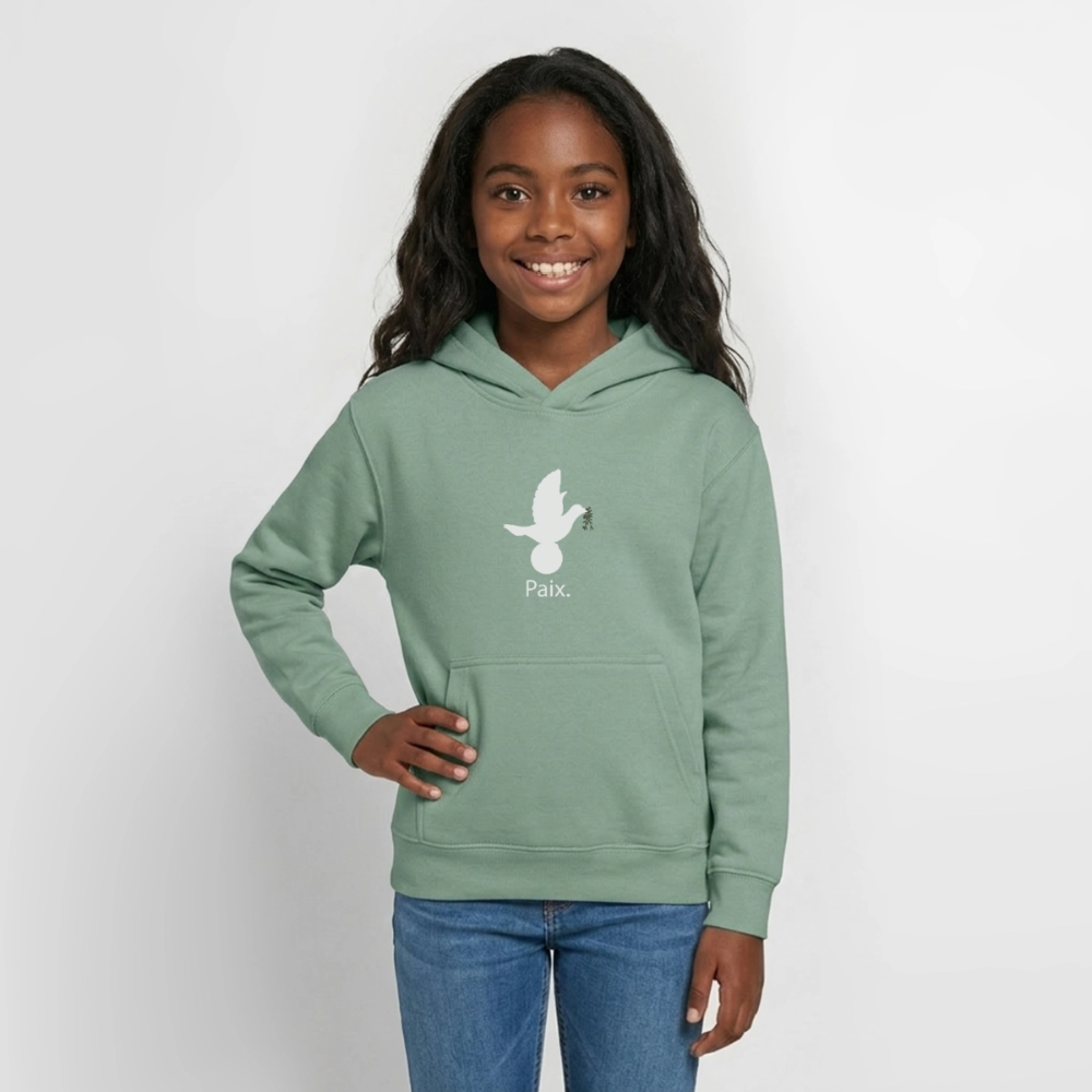 Sweat à capuche Ado Paix blanc - Lusoquot - vert-de-gris