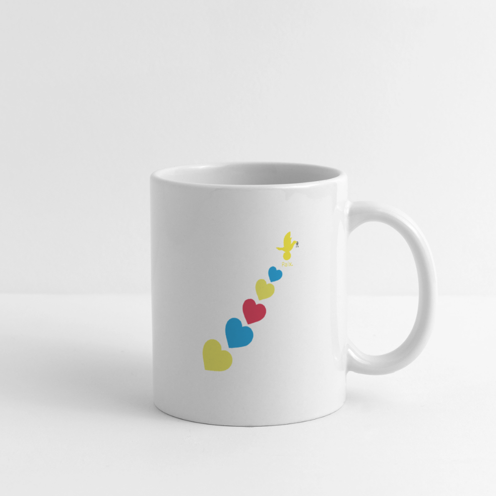 Mug blanc trisomie 21 Paix jaune - Lusoquot - blanc