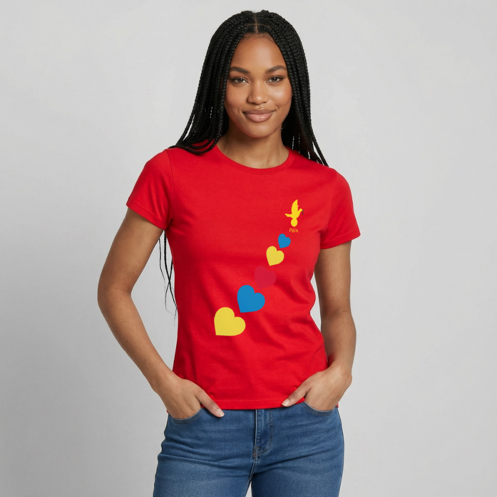 T-shirt Femme trisomie 21 Paix jaune - Lusoquot - rouge