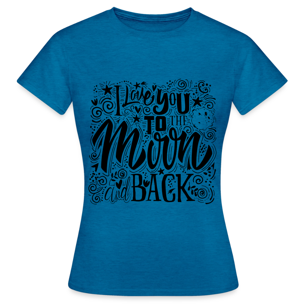 T-shirt Femme I love you to moon and back Peace noir - Lusoquot - bleu saphir antique chiné