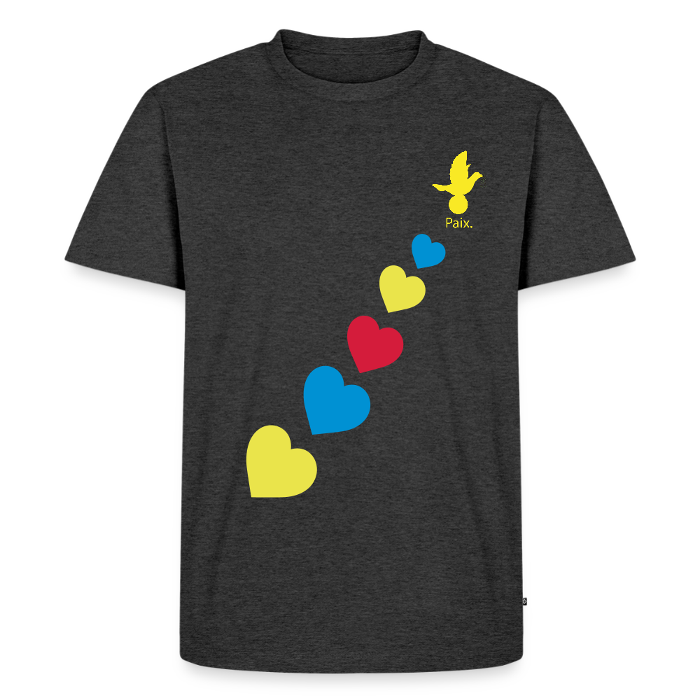 T-shirt Premium Homme trisomie 21  Paix jaune - Lusoquot - anthracite chiné