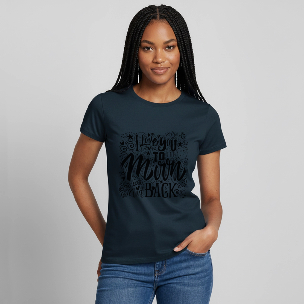 T-shirt Femme I love you to moon and back Peace noir - Lusoquot - marine