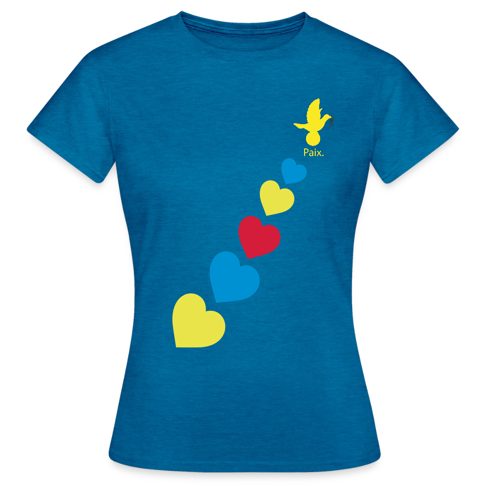 T-shirt Femme trisomie 21 Paix jaune - Lusoquot - bleu saphir antique chiné