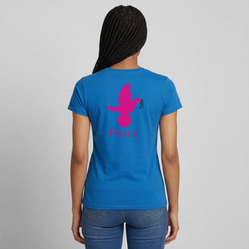 T-shirt Femme coeur Peace rose  - Lusoquot - bleu royal