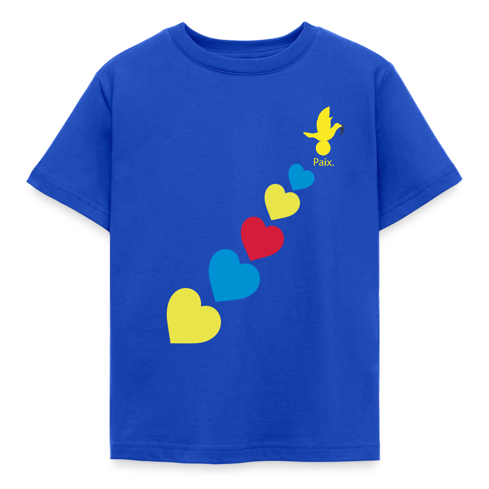 T-shirt Enfant trisomie 21 Paix jaune - Lusoquot - bleu royal