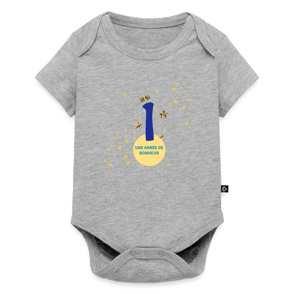Body Bébé bio manches courtes anniversaire 1an Paix bleu - Lusoquot - gris chiné