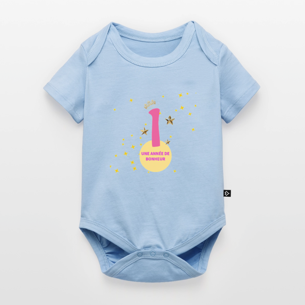 Body Bébé bio manches courtes anniversaire 1 an - Lusoquot - bleu clair
