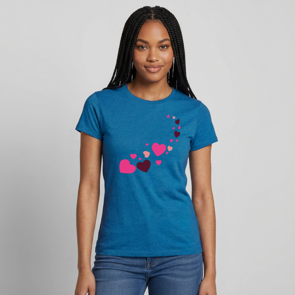 T-shirt Femme coeur Peace rose  - Lusoquot - bleu saphir antique chiné