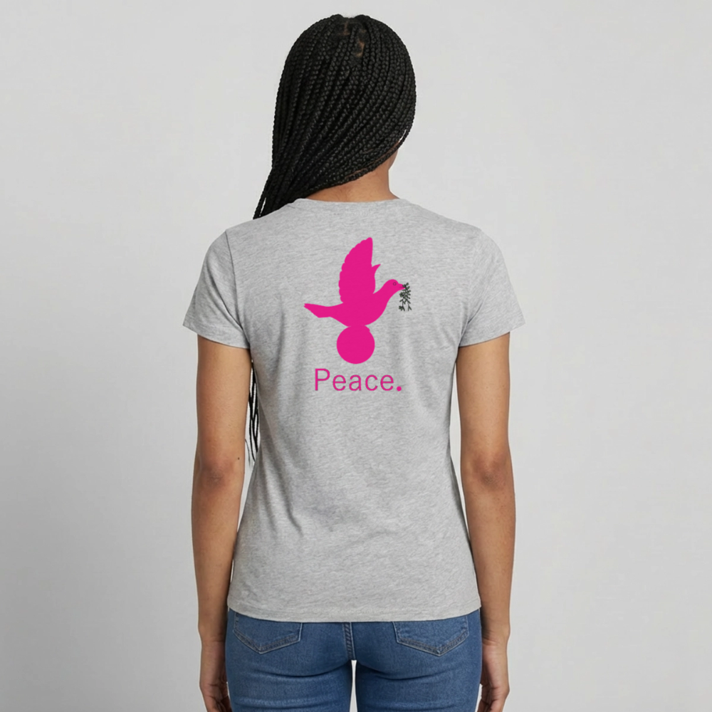 T-shirt Femme coeur Peace rose  - Lusoquot - gris chiné