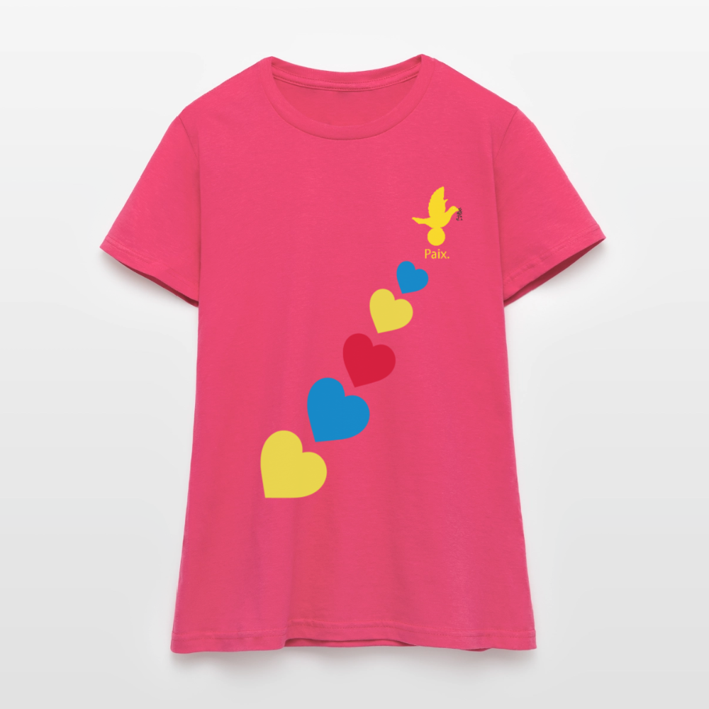T-shirt Femme trisomie 21 Paix jaune - Lusoquot - rose azalée