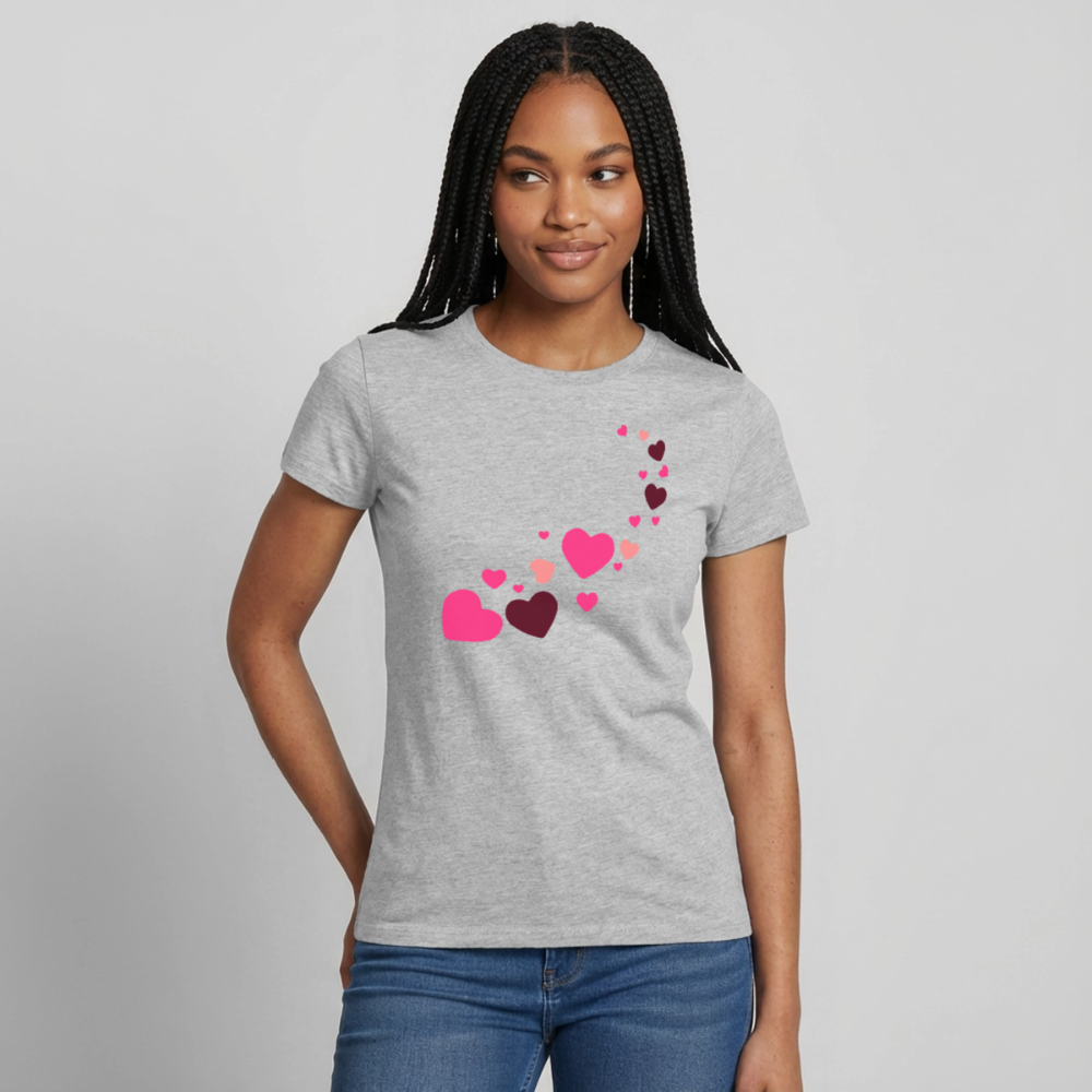T-shirt Femme coeur Peace rose  - Lusoquot - gris chiné
